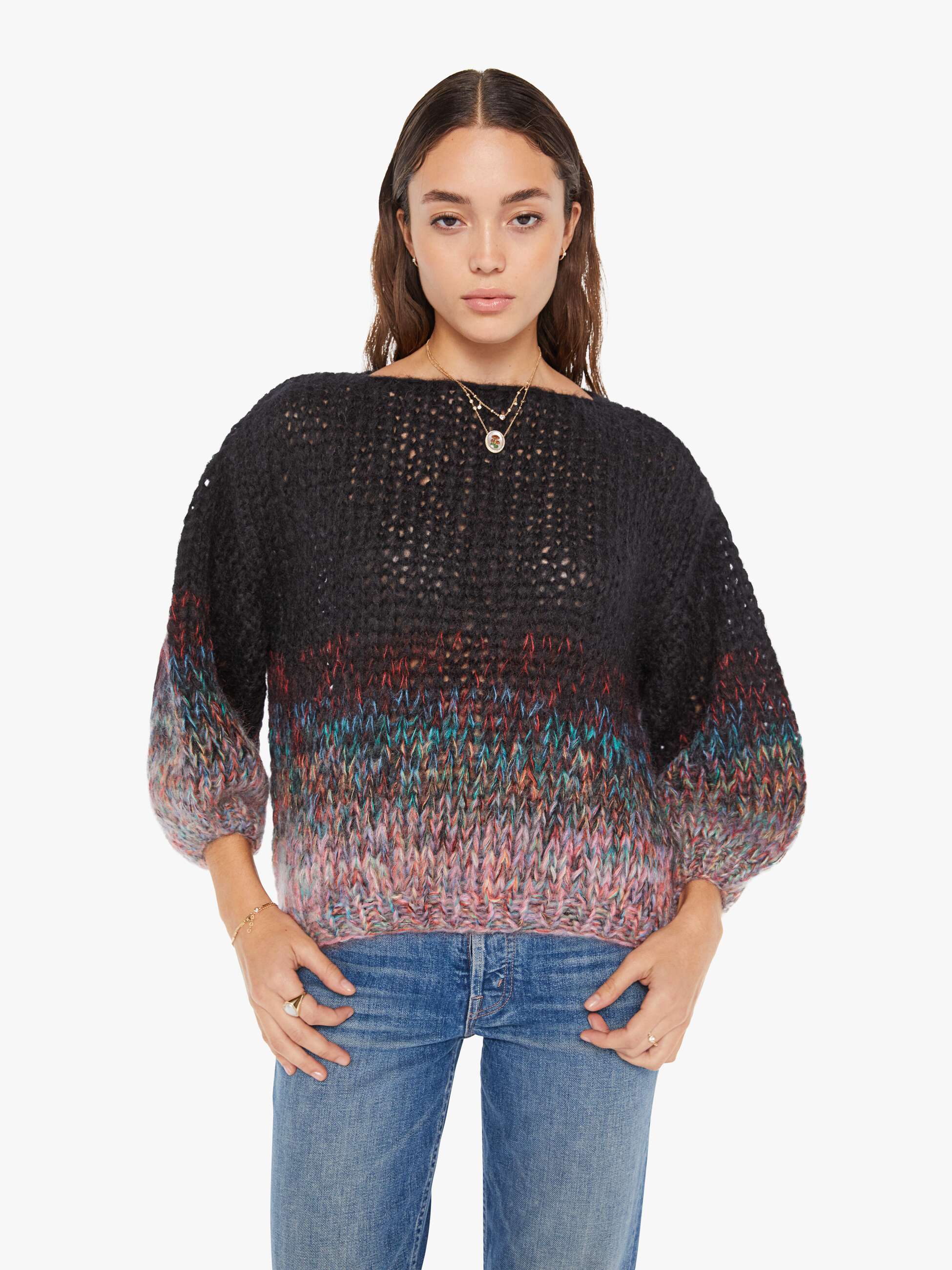 MAIAMI GRADIENT FADE BIG SWEATER BLACK | MOTHER DENIM