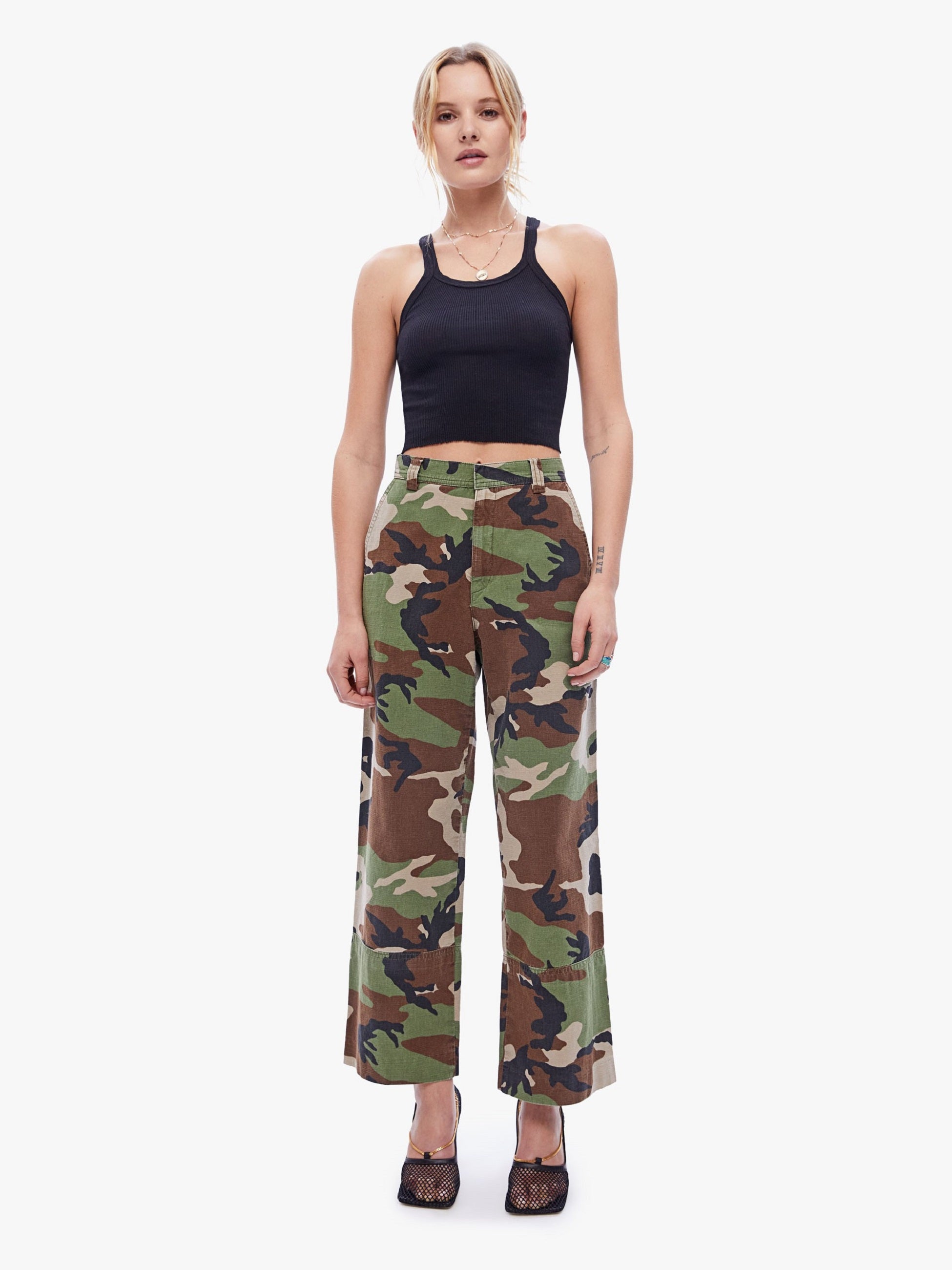 Green Flared Cargo Pants Camo Bellbottom Low Rise Trousers -  Norway