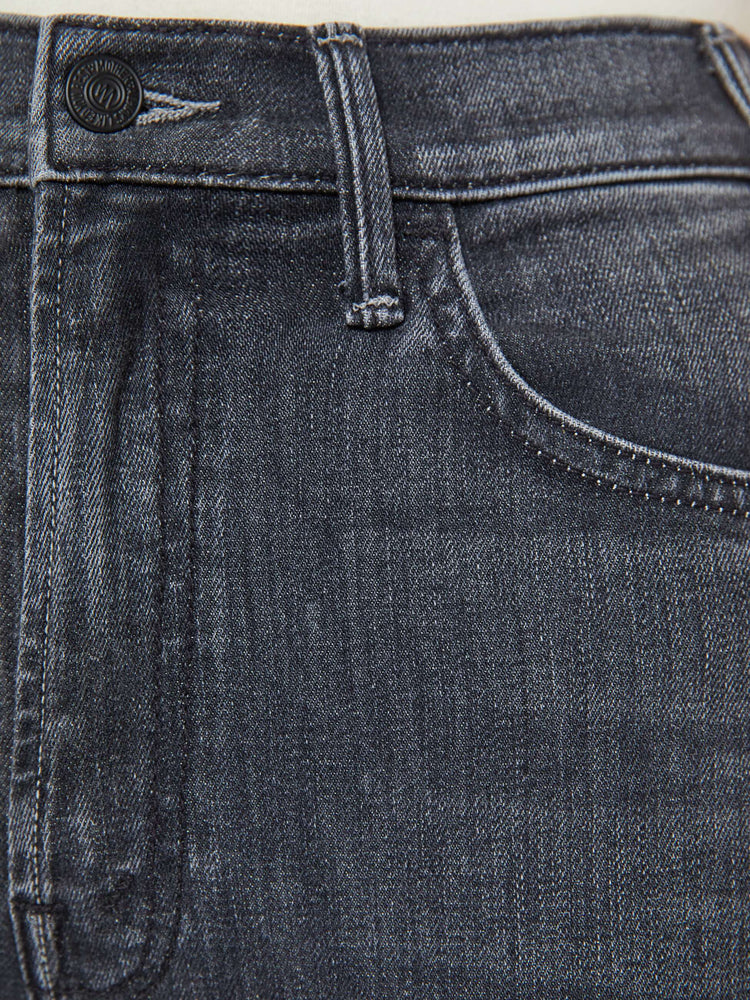 Swatch view of women’s faded black cropped bootcut denim.