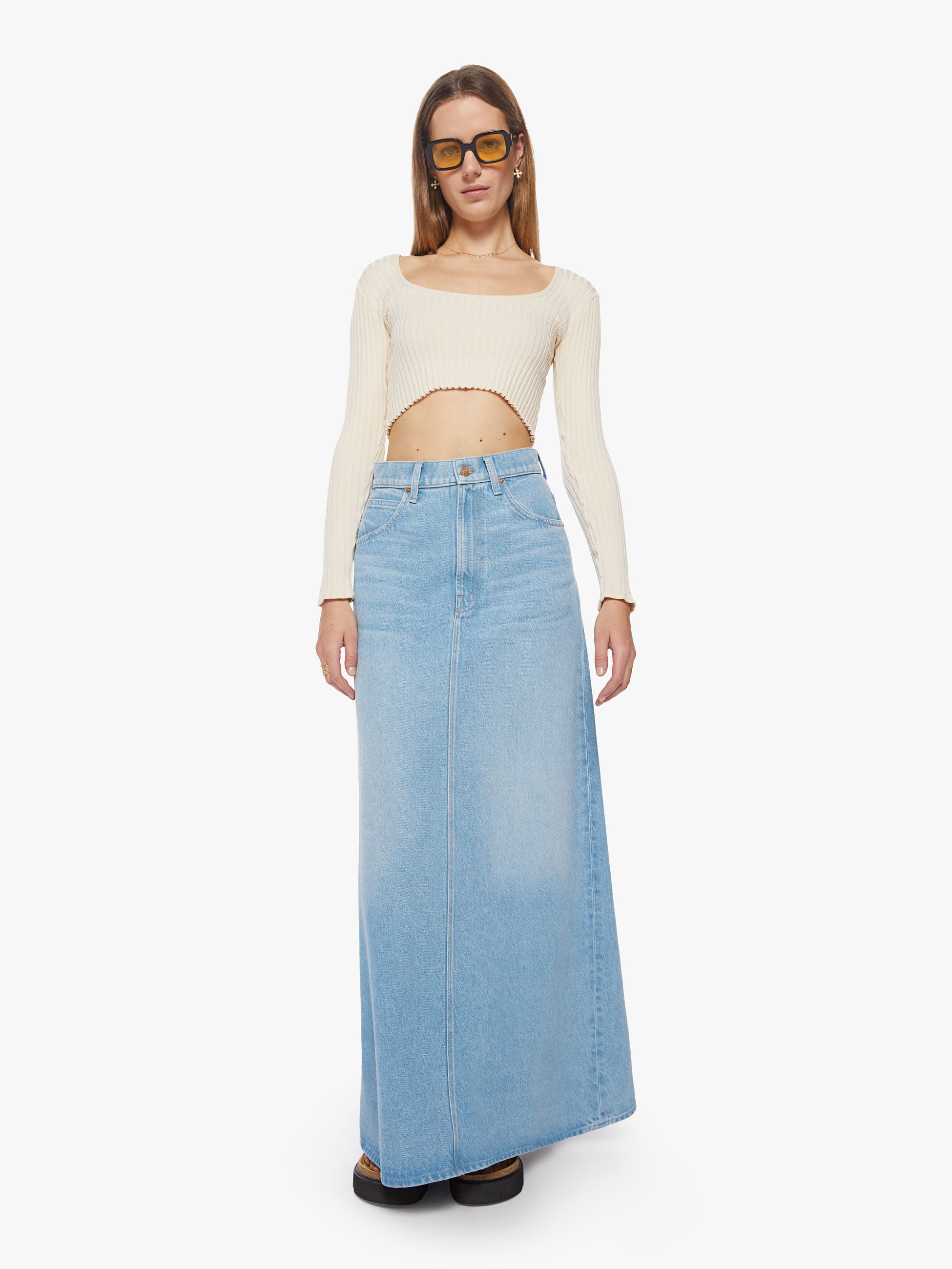 SNACKS! THE SUGAR CONE MAXI SKIRT SWEET AND SOUR | MOTHER DENIM